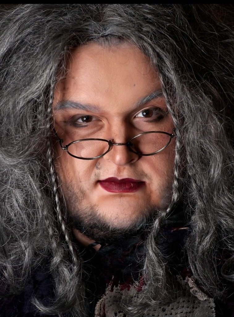 Rhys Stermer in character makeup and costume.